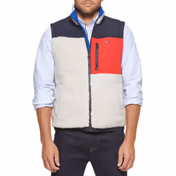 Tommy Hilfiger Men's Contrast Sherpa Stand Collar Vest Cream Small