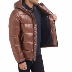 Tommy Hilfiger Men's Hooded Puffer Jacket  Pearlized Brown  Small