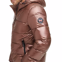 Tommy Hilfiger Men's Hooded Puffer Jacket  Pearlized Brown  Small