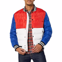Tommy Hilfiger Men's Quilted Varsity Puffer Bomber Bright Combo