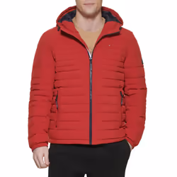 Tommy Hilfiger Men's Stretch Poly Hooded Packable Jacket Red Medium