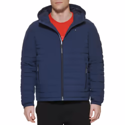 Tommy Hilfiger Men's Stretch Poly Hooded Packable Jacket Midnight XX