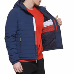 Tommy Hilfiger Men's Stretch Poly Hooded Packable Jacket  Midnight  XX