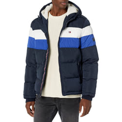 Tommy Hilfiger Mens Hooded Puffer Jacket  Blue combo Poly Tech  Small