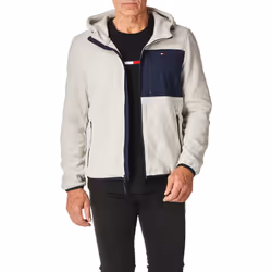 Tommy Hilfiger Men's Hooded Performance Fleece Jacket Navy/Ice Mixed