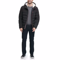Tommy Hilfiger Men's Midweight Sherpa Lined Hooded Water Resistant Puf