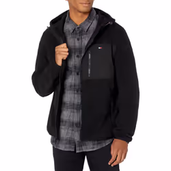 Tommy Hilfiger mens Hooded Performance Fleece Jacket  Black/Black Mixe