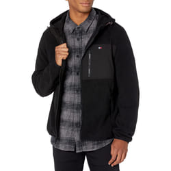 Tommy Hilfiger mens Hooded Performance Fleece Jacket  Black/Black Mixe