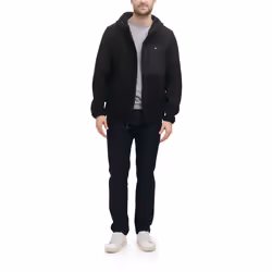 Tommy Hilfiger mens Hooded Performance Fleece Jacket  Black/Black Mixe