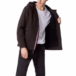 Tommy Hilfiger Men's Filled Soft Shell Hooded Open Bottom Jacket with