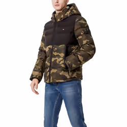 Tommy Hilfiger Mens classic Hooded Puffer Jacket  camoBlack Two Tone