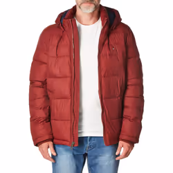 Tommy Hilfiger Mens Big Tall Hooded Puffer Jacket Red 2X-Large Tall