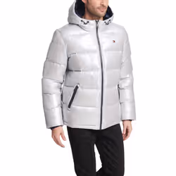 Tommy Hilfiger Mens Hooded Puffer Jacket Pearlized grey Large