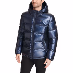 Tommy Hilfiger Mens Hooded Puffer Jacket Pearlized Navy Medium