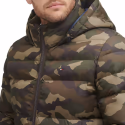 Tommy Hilfiger Men's Hooded Puffer Jacket  Olive Camouflage  X-Large