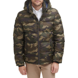 Tommy Hilfiger Mens Hooded Puffer Jacket  Olive camouflage  Large