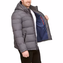 Tommy Hilfiger Men's Hooded Puffer Jacket  Charcoal  X-Large