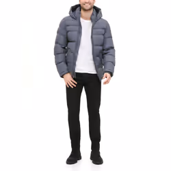 Tommy Hilfiger Mens Hooded Puffer Jacket  Charcoal  Large