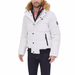 Tommy Hilfiger Men's Arctic Cloth Quilted Snorkel Bomber Jacket  White