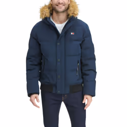 Tommy Hilfiger Men's Arctic Cloth Quilted Snorkel Bomber Jacket  Navy