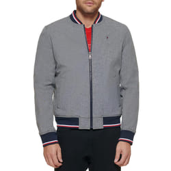 Tommy Hilfiger Men's Lightweight Varsity Rib Knit Bomber Jacket Heather Grey soft shell X-Large