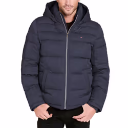 Tommy Hilfiger Mens Big Tall Hooded Puffer Jacket Heather Navy 4X Big