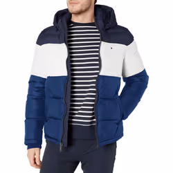 Tommy Hilfiger Men's Hooded Puffer Jacket Bluebell Color Block XX-Large