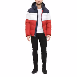 Tommy Hilfiger Men's Hooded Puffer Jacket  Midnight/White/red  Medium