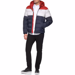 Tommy Hilfiger Men's Hooded Puffer Jacket  Red/White/Midnight  Large