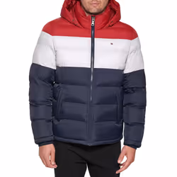 Tommy Hilfiger Mens Hooded Puffer Jacket RedWhiteMidnight Medium