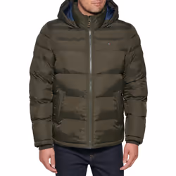 Tommy Hilfiger mens classic Hooded Puffer Jacket (Standard and Big and Tall) Down Outerwear coat, Olive, XX-Large Tall US
