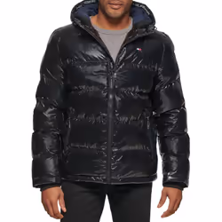 Tommy Hilfiger Mens Big Tall Hooded Puffer Jacket Black 4X-Large Tall