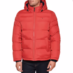 Tommy Hilfiger Mens Hooded Puffer Jacket Red Large