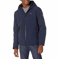 Tommy Hilfiger Men's Filled Soft Shell Hooded Open Bottom Jacket with Full Sherpa Lining Dark Midnight XXL