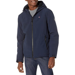 Tommy Hilfiger Men's Filled Soft Shell Hooded Open Bottom Jacket with Full Sherpa Lining Dark Midnight XXL
