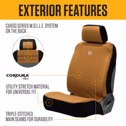 Carhartt Universal Nylon Duck Canvas Fitted Bucket Seat Covers  Durable Seat Protection with Rain Defender  Black and Carhartt Brown