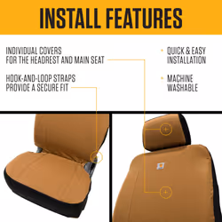 Carhartt Universal Nylon Duck Canvas Fitted Bucket Seat Covers  Durable Seat Protection with Rain Defender  Port