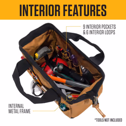 Carhartt Onsite Tool Bag  Durable Water-Resistant  Tool Storage Bag  Midweight  13-Inch 15 Pocket  Carhartt Brown