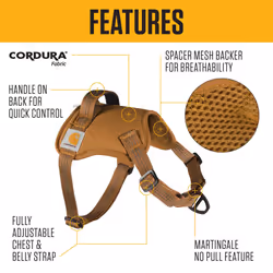 Carhartt Nylon Duck No Pull Dog Harness  Fully Adjustable Dog Harness with Quick Control Handle and Reflective Accents  Deep Wine  Small