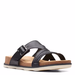Clarks Women's Brynn Hope Flat Sandal  Black Leather  9