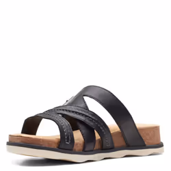Clarks Women's Brynn Hope Flat Sandal  Black Leather  9