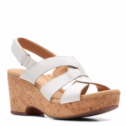 Clarks Giselle Beach Wedge Sandal  White Leather  9 Wide