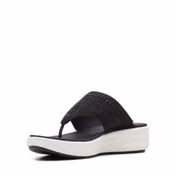 Clarks Drift Jaunt Wedge Sandal Black Textile 10 Medium