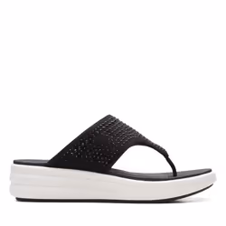 Clarks Drift Jaunt Wedge Sandal  Black Textile  10 Medium