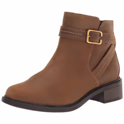 Clarks Women's Maye Strap Ankle Boot  Dark Tan Leather  8.5