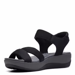 Clarks Women's Arla Shore Flat Sandal Black Textile 8.5 Wide