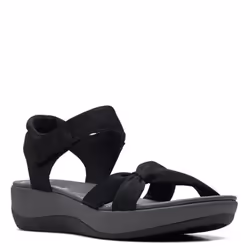 Clarks Women's Arla Shore Flat Sandal Black Textile 8.5 Wide