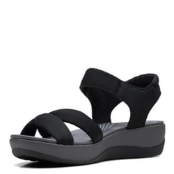 Clarks Women's Arla Shore Flat Sandal Black Textile 9 Wide