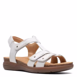Clarks Women's April Cove Flat Sandal  White Leather  11