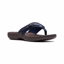 Clarks Women's Breeze Sea Flip-Flop  Navy Synthetic/Brown Sole  7
